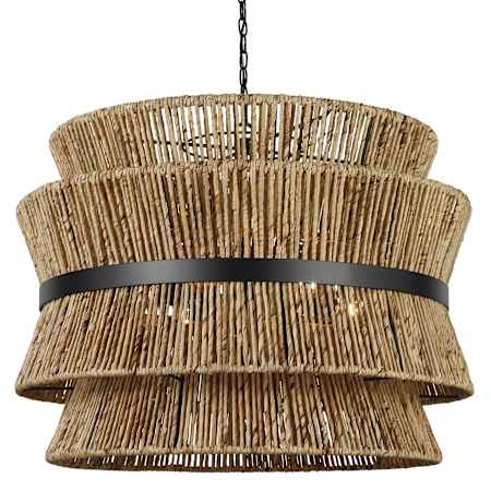 Visual Comfort Thurlo 4 Light 32" Wide Pendant with Natural Abaca Rope Shade Midnight Black