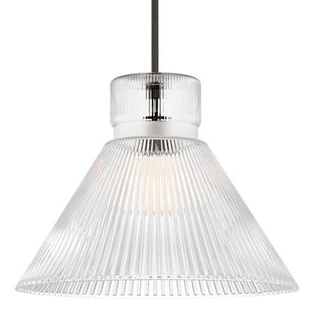 Visual Comfort Liouet 18" Wide Pendant with Clear Ribbed Glass Shade Midnight Black