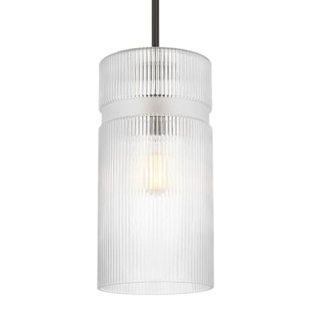 Visual Comfort Liouet 7" Wide Mini Pendant with Clear Ribbed Glass Shade Midnight Black