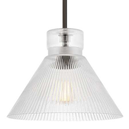 Visual Comfort Liouet 12" Wide Pendant with Clear Ribbed Glass Shade Midnight Black