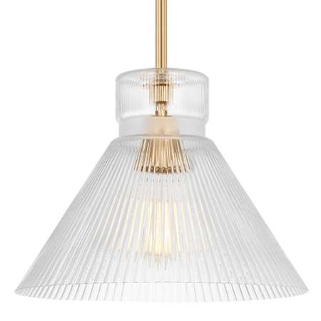 Visual Comfort Liouet 12" Wide Pendant with Clear Ribbed Glass Shade Satin Brass