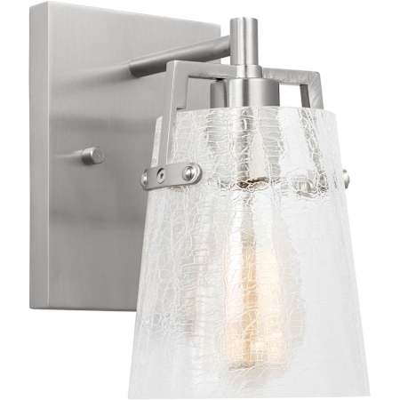 Visual Comfort Crofton 9" Tall Bathroom Sconce with Clear Crackle Glass Shade Brushed Nickel