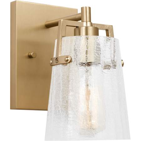 Visual Comfort Crofton 9" Tall Bathroom Sconce with Clear Crackle Glass Shade Satin Brass
