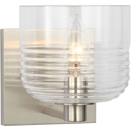 Visual Comfort Lochdale 6" Tall Bathroom Sconce with Clear Ribbed Glass Shade Brushed Nickel
