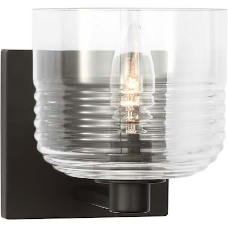 Visual Comfort Lochdale 6" Tall Bathroom Sconce with Clear Ribbed Glass Shade Midnight Black