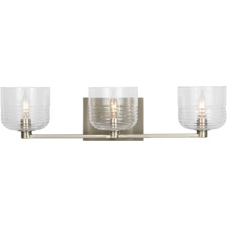 Visual Comfort Lochdale 3 Light 24" Wide Vanity Light with Clear Ribbed Glass Shades Brushed Nickel