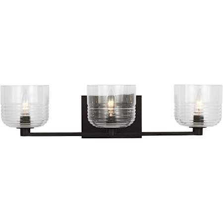 Visual Comfort Lochdale 3 Light 24" Wide Vanity Light with Clear Ribbed Glass Shades Midnight Black