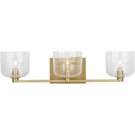 Visual Comfort Lochdale 3 Light 24" Wide Vanity Light with Clear Ribbed Glass Shades Satin Brass