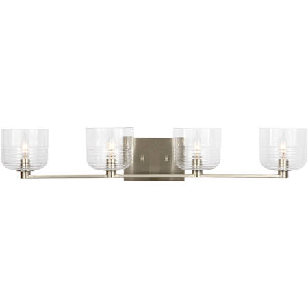 Visual Comfort Lochdale 4 Light 34" Wide Vanity Light with Clear Ribbed Glass Shades Brushed Nickel