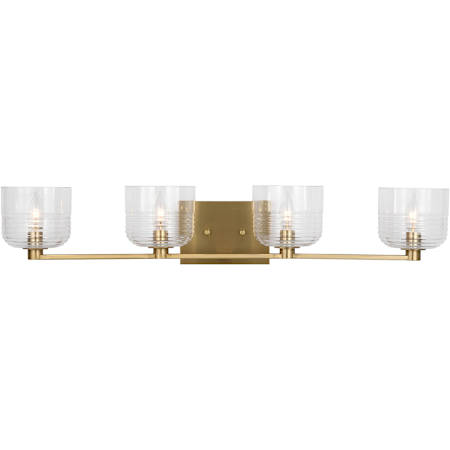 Visual Comfort Lochdale 4 Light 34" Wide Vanity Light with Clear Ribbed Glass Shades Satin Brass