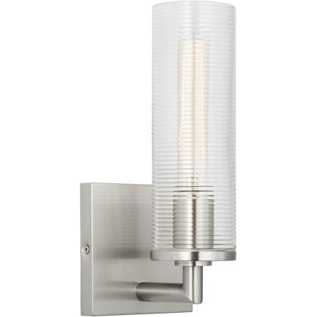Visual Comfort Sarita 11" Tall Bathroom Sconce with Clear Ribbed Glass Shade Brushed Nickel
