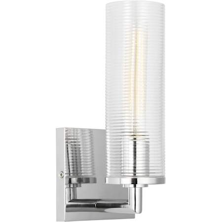 Visual Comfort Sarita 11" Tall Bathroom Sconce with Clear Ribbed Glass Shade Chrome