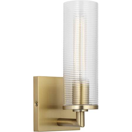 Visual Comfort Sarita 11" Tall Bathroom Sconce with Clear Ribbed Glass Shade Satin Brass