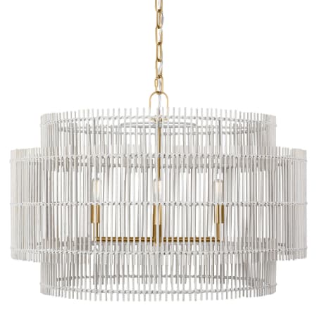 Visual Comfort Elio 4 Light 30" Wide Drum Chandelier with Natural Bamboo Shade Burnished Brass