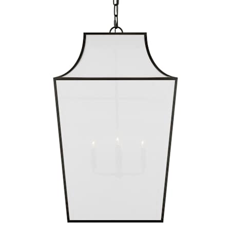 Visual Comfort Arnio 4 Light 22" Wide Pendant with Linen Shade Aged Iron