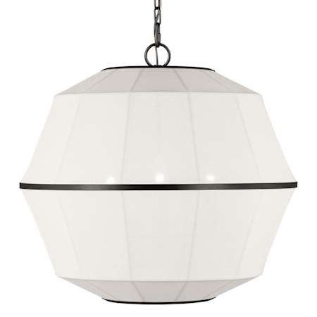 Visual Comfort Hikari 3 Light 22" Wide Pendant with Linen Shade Aged Iron