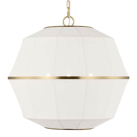 Visual Comfort Hikari 3 Light 22" Wide Pendant with Linen Shade Burnished Brass