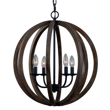 Visual Comfort Allier 4 Light 21" Wide Taper Candle Style Chandelier Weathered Oak Wood / Antique Forged Iron