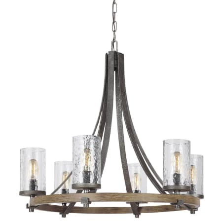 Visual Comfort Angelo 6 Light 31" Wide Pillar Candle Ring Chandelier Distressed Weathered Oak / Slated Grey Metal