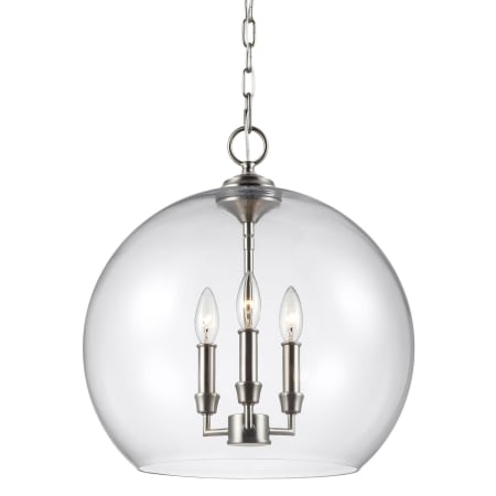 Visual Comfort Lawler 3 Light 16" Wide Taper Candle Pendant Satin Nickel