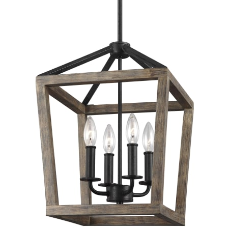 Visual Comfort Gannet 4 Light 12" Wide Taper Candle Pendant Weathered Oak Wood / Antique Forged Iron