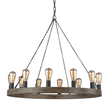 Visual Comfort Avenir 12 Light 36" Wide Wrought Iron Ring Chandelier Weathered Oak Wood / Antique Forged Iron
