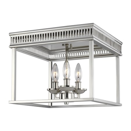 Visual Comfort Woodruff 3 Light 13" Wide Flush Mount Square Ceiling Fixture Polished Nickel