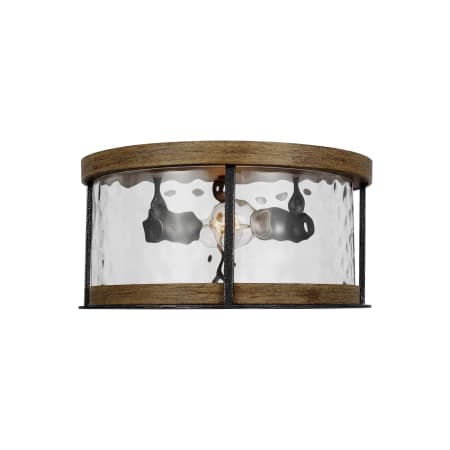 Visual Comfort Angelo 2 Light 14" Wide Flush Mount Drum Ceiling Fixture Distressed Weathered Oak / Slate Grey Metal