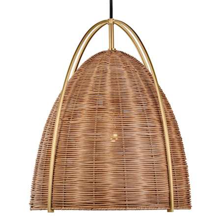 Visual Comfort Norman 16" Wide Burnished Brass Pendant with Woven Rattan Shade Blonde Rattan