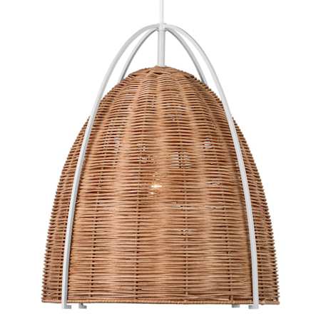 Visual Comfort Norman 16" Wide Matte White Pendant with Woven Rattan Shade Blonde Rattan