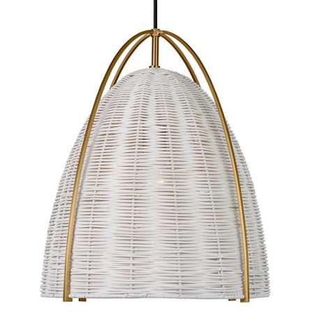 Visual Comfort Norman 16" Wide Satin Brass Pendant with Woven Rattan Shade Chalk Wicker
