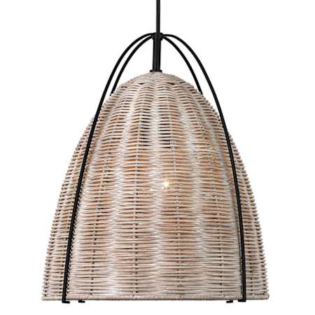 Visual Comfort Norman 13" Wide Matte Black Pendant with Woven Rattan Shade Ash Wicker