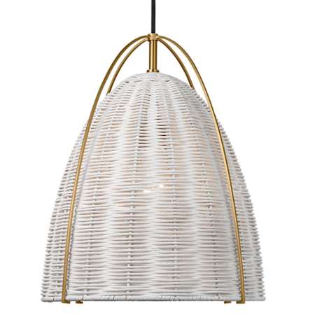 Visual Comfort Norman 13" Wide Satin Brass Pendant with Woven Rattan Shade Chalk Wicker