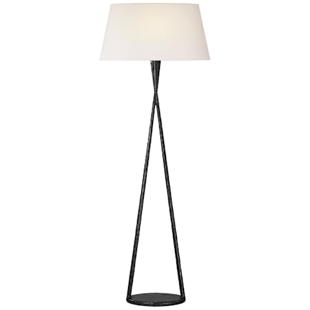Visual Comfort Cesta 60" Tall Torchiere Floor Lamp with Linen Shade Aged Iron