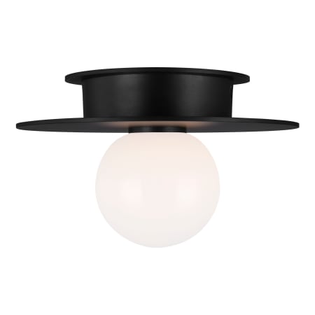 Visual Comfort Nodes 8" Wide Semi-Flush Globe Ceiling Fixture with Milk Glass Shade Midnight Black