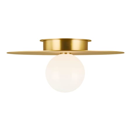 Visual Comfort Nodes 18" Wide Semi-Flush Globe Ceiling Fixture with Milk Glass Shade Burnished Brass