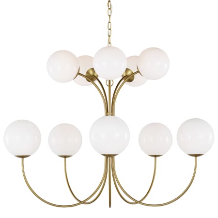 Visual Comfort Noemie 10 Light 38" Wide Chandelier with Milk Glass Shades Burnished Brass