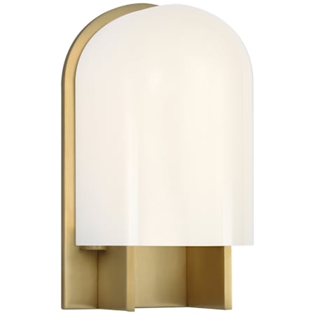Visual Comfort Trouve 8" Tall LED Wall Sconce with White Glass Shade Antique-Burnished Brass
