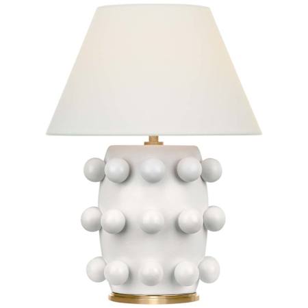 Visual Comfort Linden 14" Tall Cordless LED Vase Table Lamp Plaster White / Linen