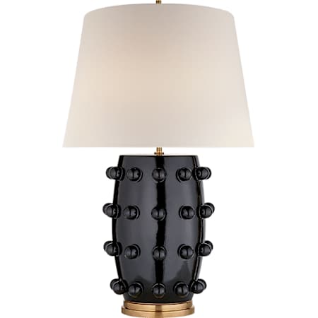 Visual Comfort Linden 27" Medium Lamp with Linen Shade by Kelly Wearstler Black Porcelain