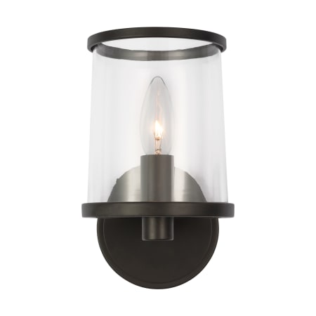 Visual Comfort Reynolds 9" Tall Bathroom Sconce with Clear Glass Shade Aged Iron