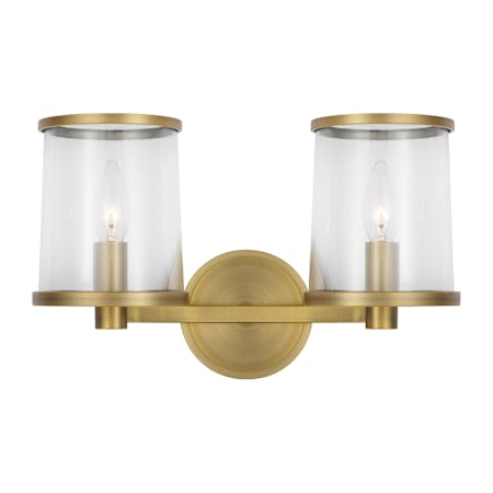 Visual Comfort Reynolds 2 Light 15" Wide Vanity Light with Clear Glass Shades Time Worn Brass