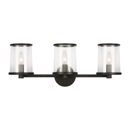 Visual Comfort Reynolds 3 Light 24" Wide Vanity Light with Clear Glass Shades Aged Iron