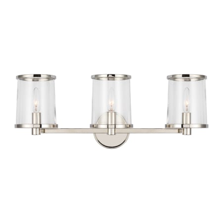 Visual Comfort Reynolds 3 Light 24" Wide Vanity Light with Clear Glass Shades Polished Nickel