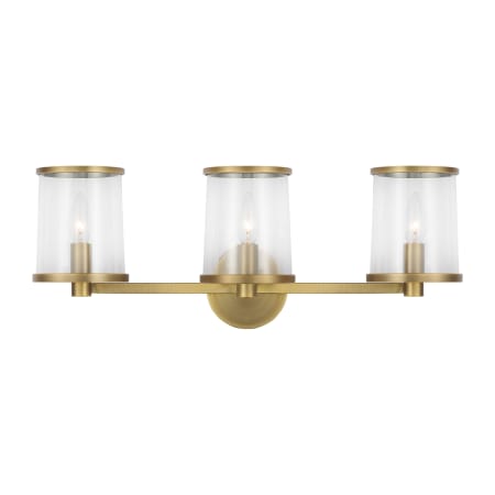 Visual Comfort Reynolds 3 Light 24" Wide Vanity Light with Clear Glass Shades Time Worn Brass