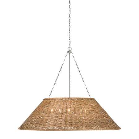 Visual Comfort Corinne 5 Light 44" Wide Pendant Polished Nickel / Natural Wicker