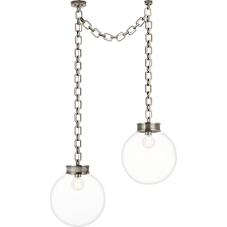 Visual Comfort Bellamy 2 Light 16" Wide Globe Chandelier with Clear Glass Shade Pewter