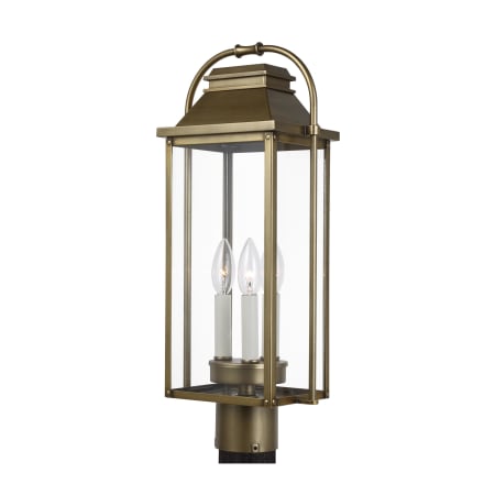 Visual Comfort Wellsworth 3 Light 21" Tall Post Light Painted Distressed Brass