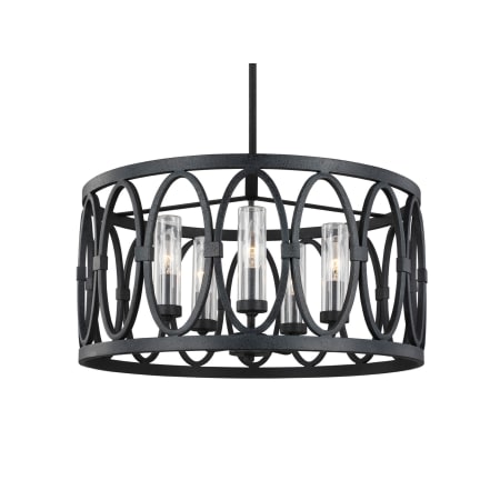 Visual Comfort Patrice 5 Light 21" Wide Taper Candle Drum Outdoor Chandelier Dark Weathered Zinc