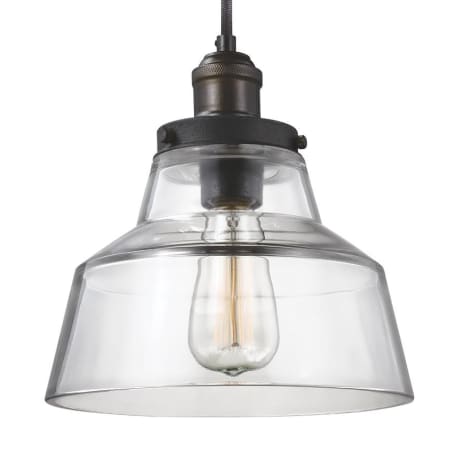 Visual Comfort Baskin 10" Wide Mini Pendant with Clear Glass Shade Painted Aged Brass / Dark Weathered Zinc